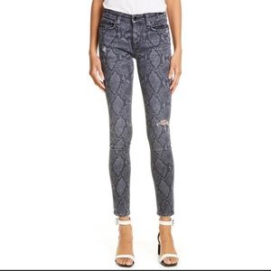 Rag & Bone Gray Distressed Snakeskin Print Cate Mid-Rise Ankle Skinny Jeans